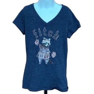 Abercrombie Kids Fitch Raccoon Cheerleader V-neck Shirt Girls Blue Top Size M